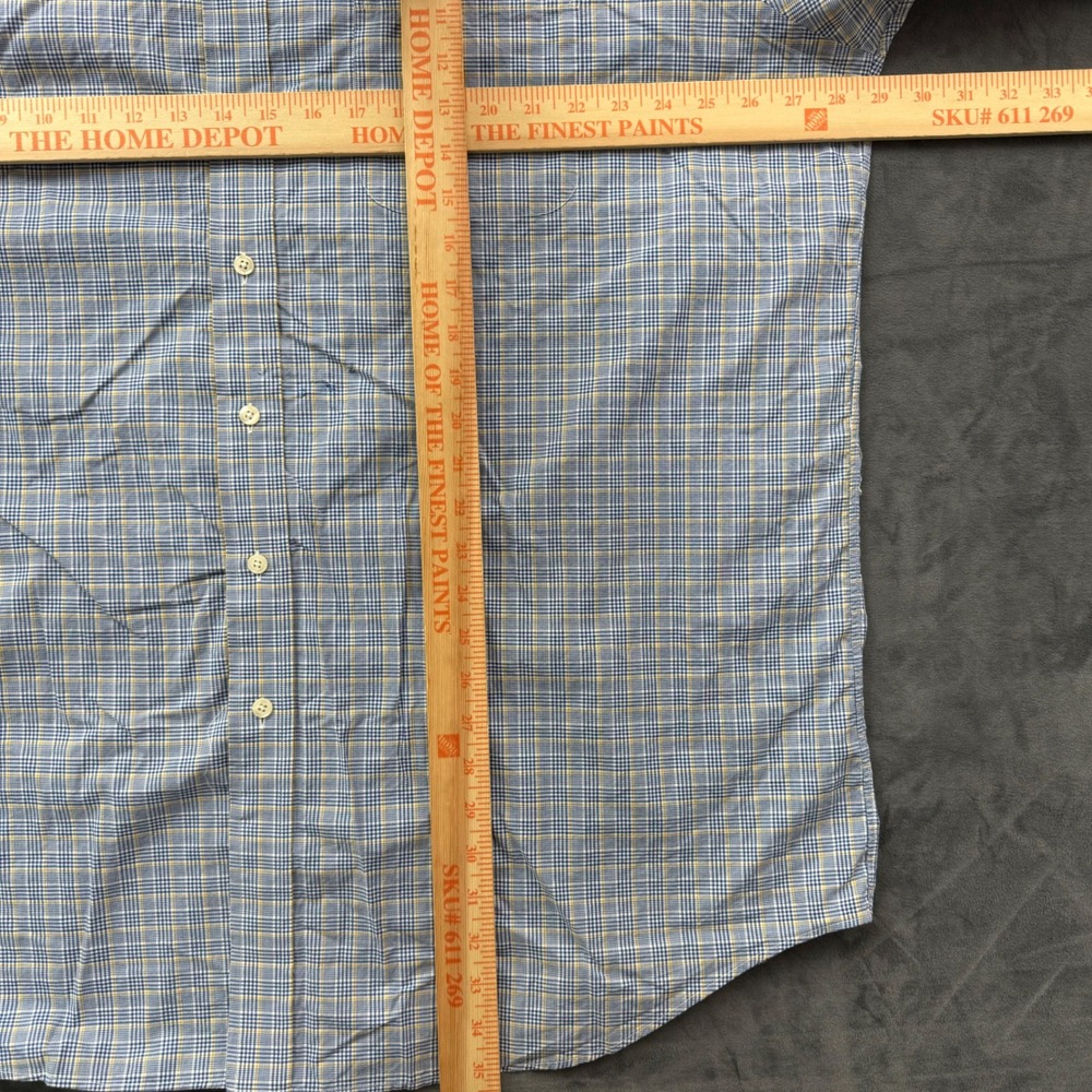 Paul Fredrick Mens 18.5 34 Plaid Cotton French Cuff Pin Collar Dress Shirt Blue - Picture 8 of 8